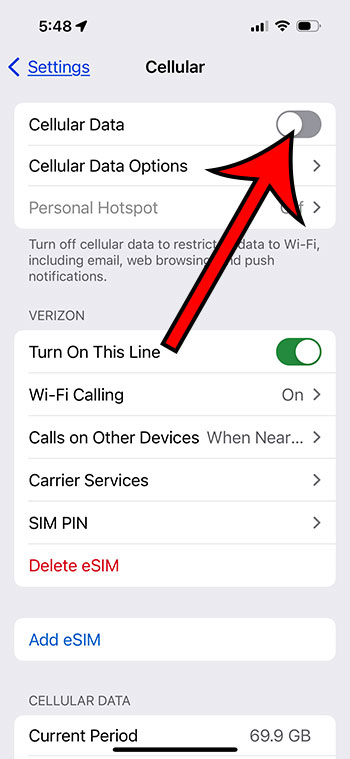 how to turn off cellular data on iPhone